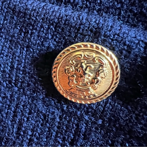 TALBOTS Luxe Navy 100% Merino Wool Cardigan w/ Gold Crest Buttons - Size M - Picture 5 of 10